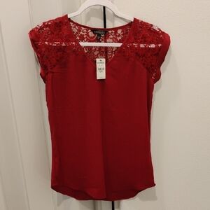 Express Red Lace Cap Sleeve Blouse